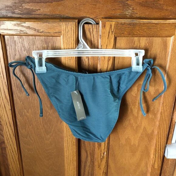 NWT J Crew Ribbed Curved Waist Cheeky String Bikini Bottom Green - M - Picture 6 of 9